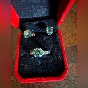 Genuine 1ct each green blue tested on 925 silver setting